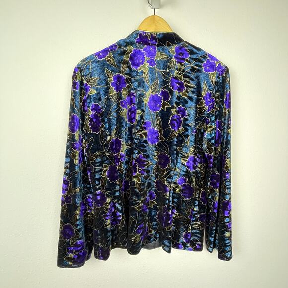 R & K Evening Floral Shacket Blazer Sz 12 Teal Purple Gold Whimsigoth Fairy - Picture 3 of 8